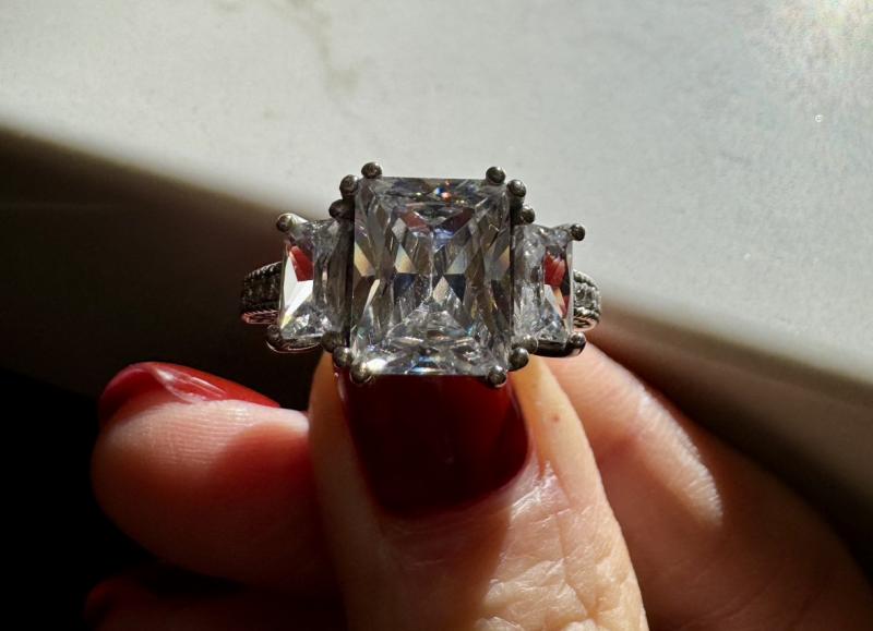 Italo Three Stone Created White Sapphire Engagement Ring