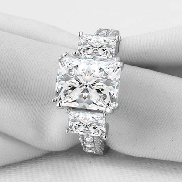 Italo Three Stone Created White Sapphire Engagement Ring