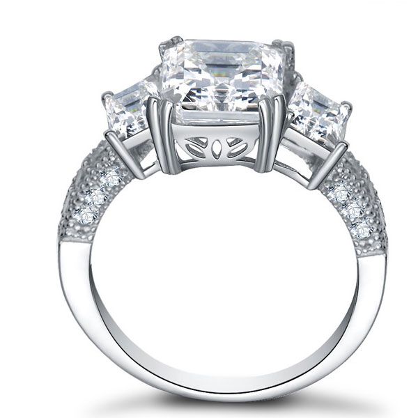 Italo Three Stone Created White Sapphire Engagement Ring