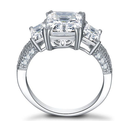 Italo Three Stone Created White Sapphire Engagement Ring