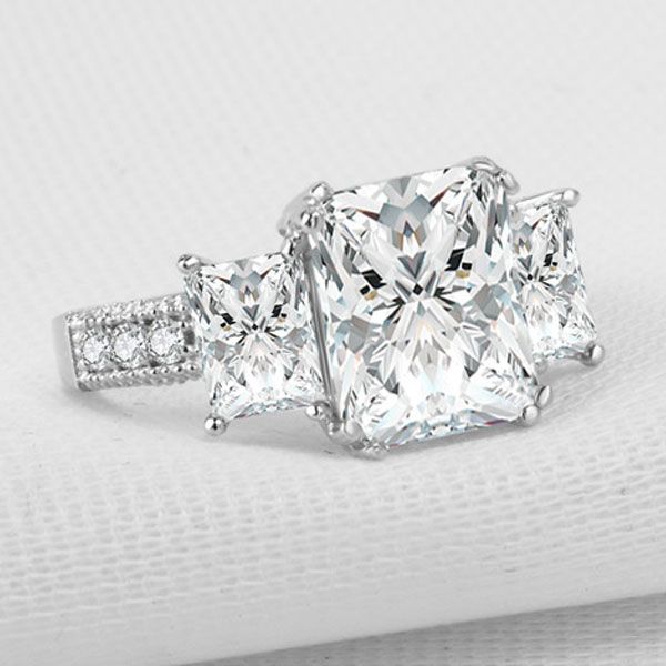 Italo Three Stone Created White Sapphire Engagement Ring