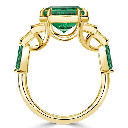 Golden Seven Stone Emerald Engagement Ring Unique Engagement Ring