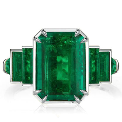 Golden Seven Stone Emerald Engagement Ring Unique Engagement Ring