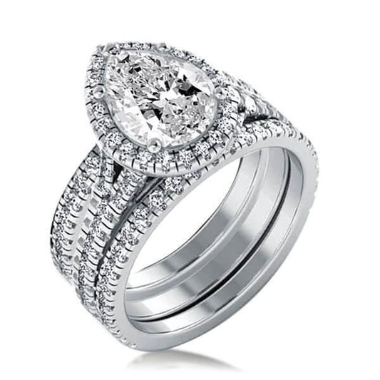 Halo Pear Cut Engagement Rings Sets In Sterling Silver