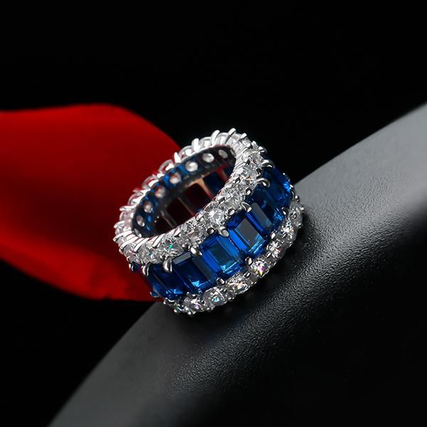 Italo Blue Sapphire Eternity Wedding Band For Women Anniversary Ring