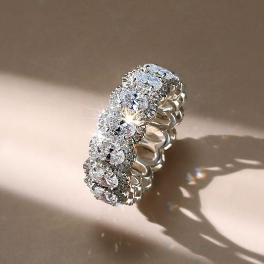 Halo Oval Cut Band Ring Eternity Wedding Band For Her
