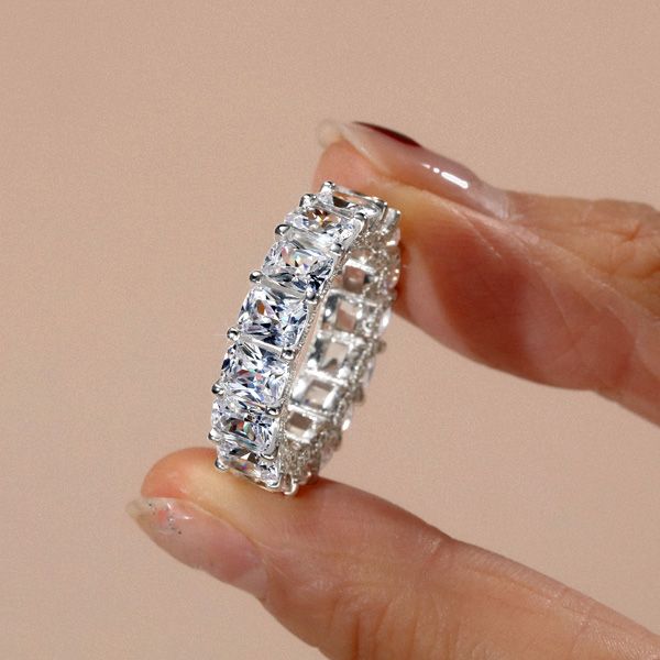Italo Cushion Cut White Sapphire Eternity Wedding Band