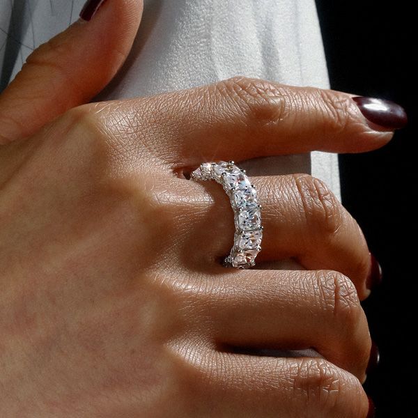 Italo Cushion Cut White Sapphire Eternity Wedding Band