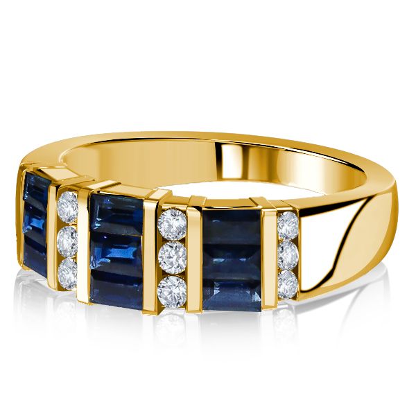 Italo Golden Emerald Cut Blue Sapphire Wedding Band