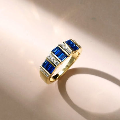 Italo Golden Emerald Cut Blue Sapphire Wedding Band