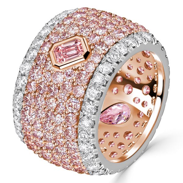 Italo Micro-pave Emerald & Pear Shaped Pink Stone Multi Row Band