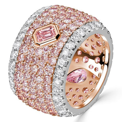 Italo Micro-pave Emerald & Pear Shaped Pink Stone Multi Row Band