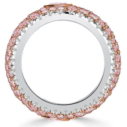 Italo Micro-pave Emerald & Pear Shaped Pink Stone Multi Row Band