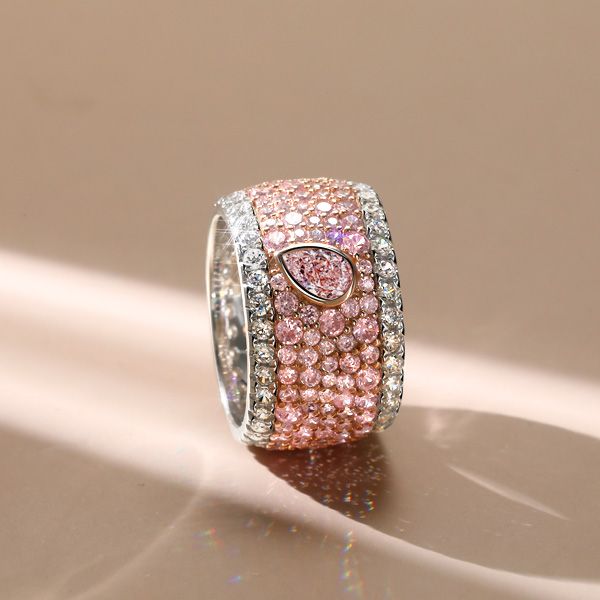 Italo Micro-pave Emerald & Pear Shaped Pink Stone Multi Row Band