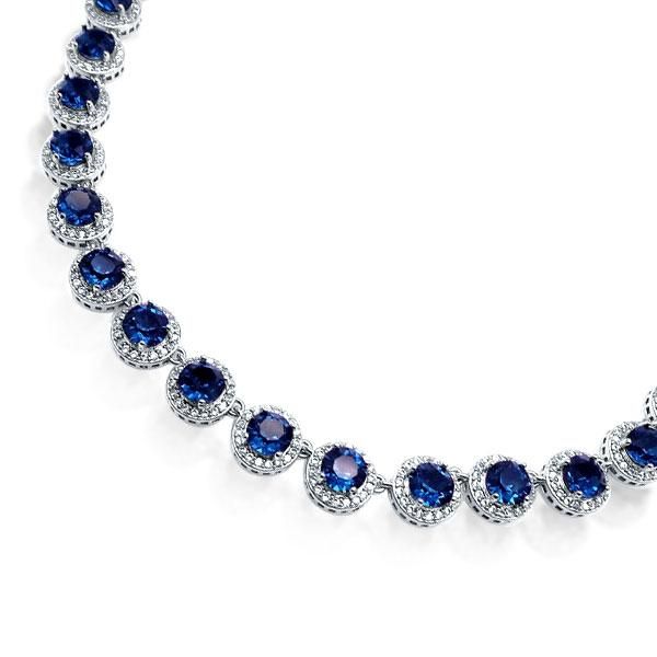 Blue Sapphire Necklace Sterling Silver Tennis Necklace For Women