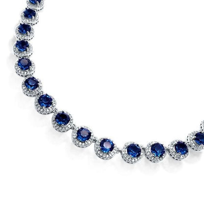 Blue Sapphire Necklace Sterling Silver Tennis Necklace For Women