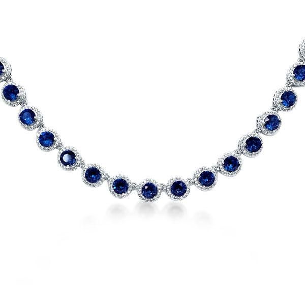 Blue Sapphire Necklace Sterling Silver Tennis Necklace For Women