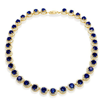 Blue Sapphire Necklace Sterling Silver Tennis Necklace For Women