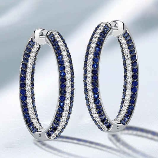 Secure Hoop Earrings Blue Sapphire Earrings Silver Hoop Earrings For Women