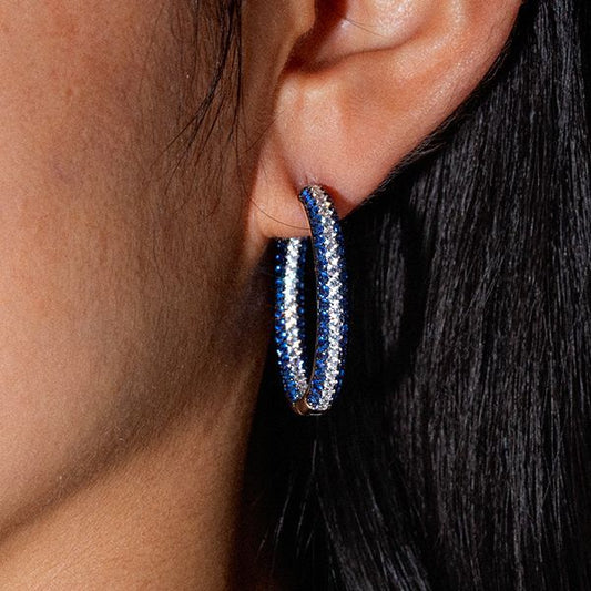Secure Hoop Earrings Blue Sapphire Earrings Silver Hoop Earrings For Women