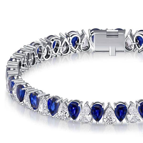 White & Blue Sapphire Pear Cut Tennis Bracelet For Women