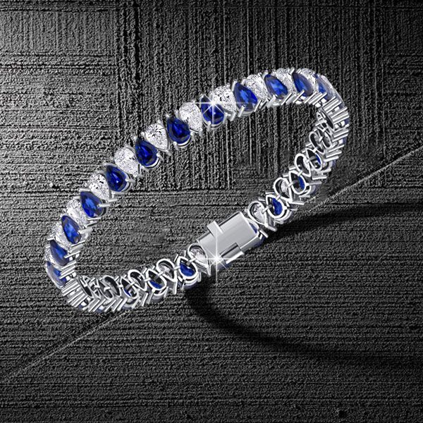 White & Blue Sapphire Pear Cut Tennis Bracelet For Women