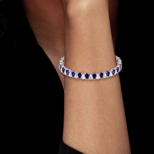 White & Blue Sapphire Pear Cut Tennis Bracelet For Women