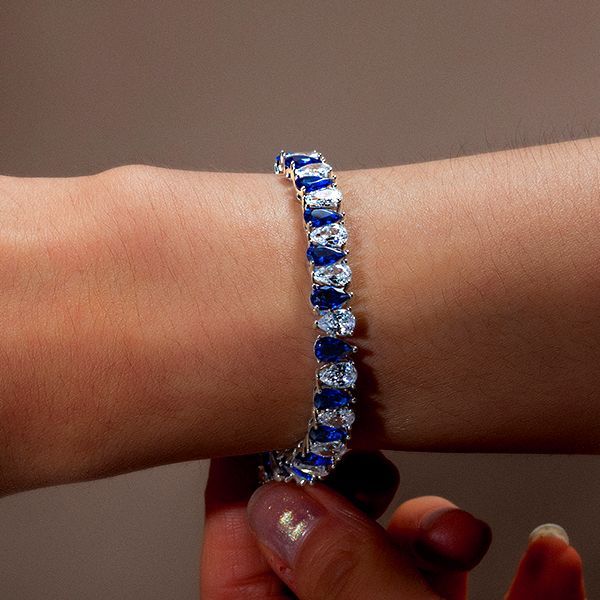 White & Blue Sapphire Pear Cut Tennis Bracelet For Women