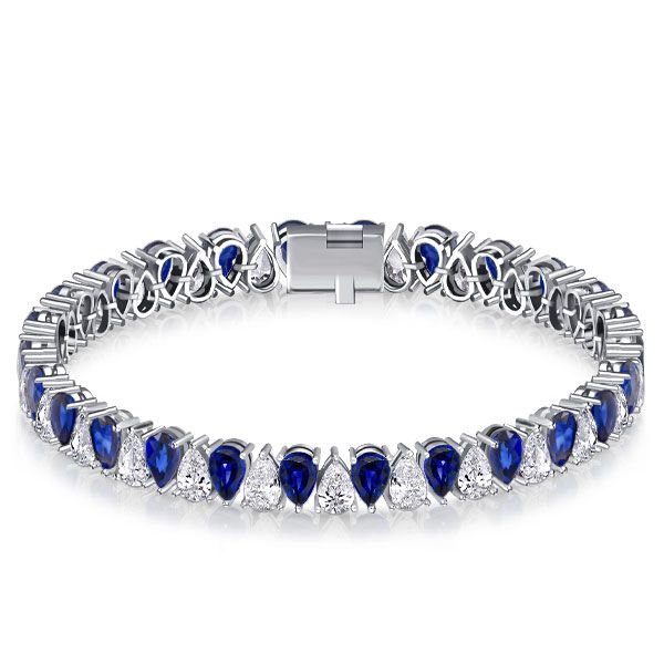 White & Blue Sapphire Pear Cut Tennis Bracelet For Women