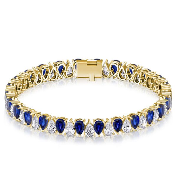 White & Blue Sapphire Pear Cut Tennis Bracelet For Women