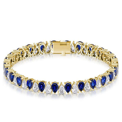White & Blue Sapphire Pear Cut Tennis Bracelet For Women