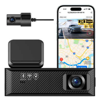 Dash Cam Mini 2 – 2K+1080P FHD Smart Car Camera with Built-in Wi-Fi & GPS (SD Card Not Included)