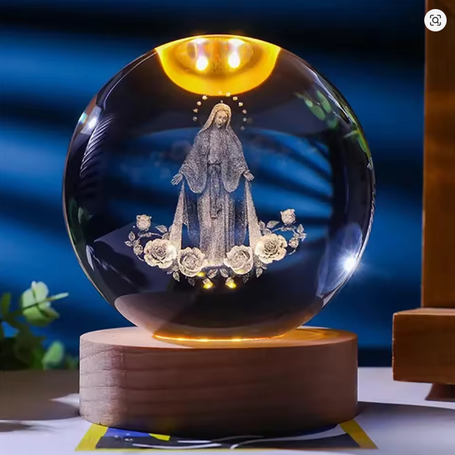 Crystal Ball Jesus Figurine & Holy Mary