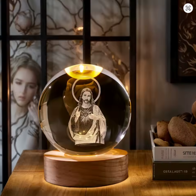 Crystal Ball Jesus Figurine & Holy Mary