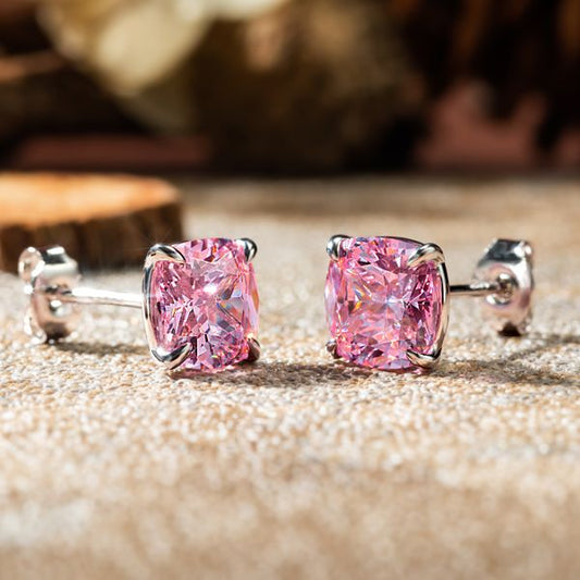 Italo Cushion Cut Pink Sapphire Stud Earrings For Women
