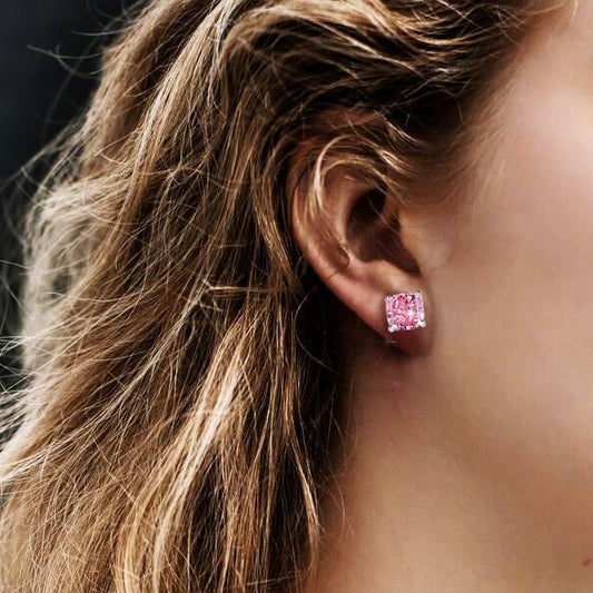 Italo Cushion Cut Pink Sapphire Stud Earrings For Women