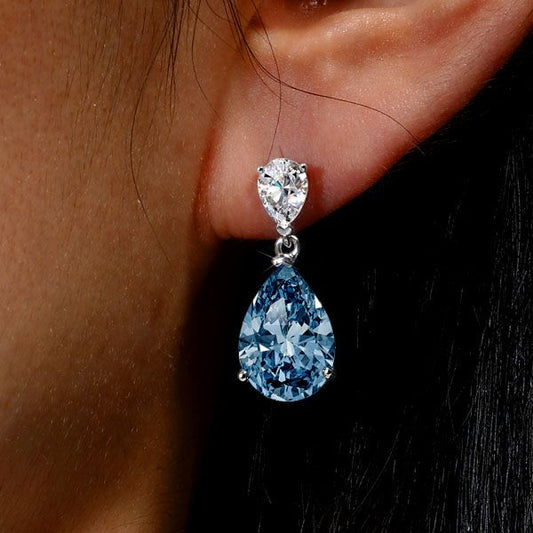 Italo Blue Topaz Pear Cut Drop Earrings In Sterling Silver